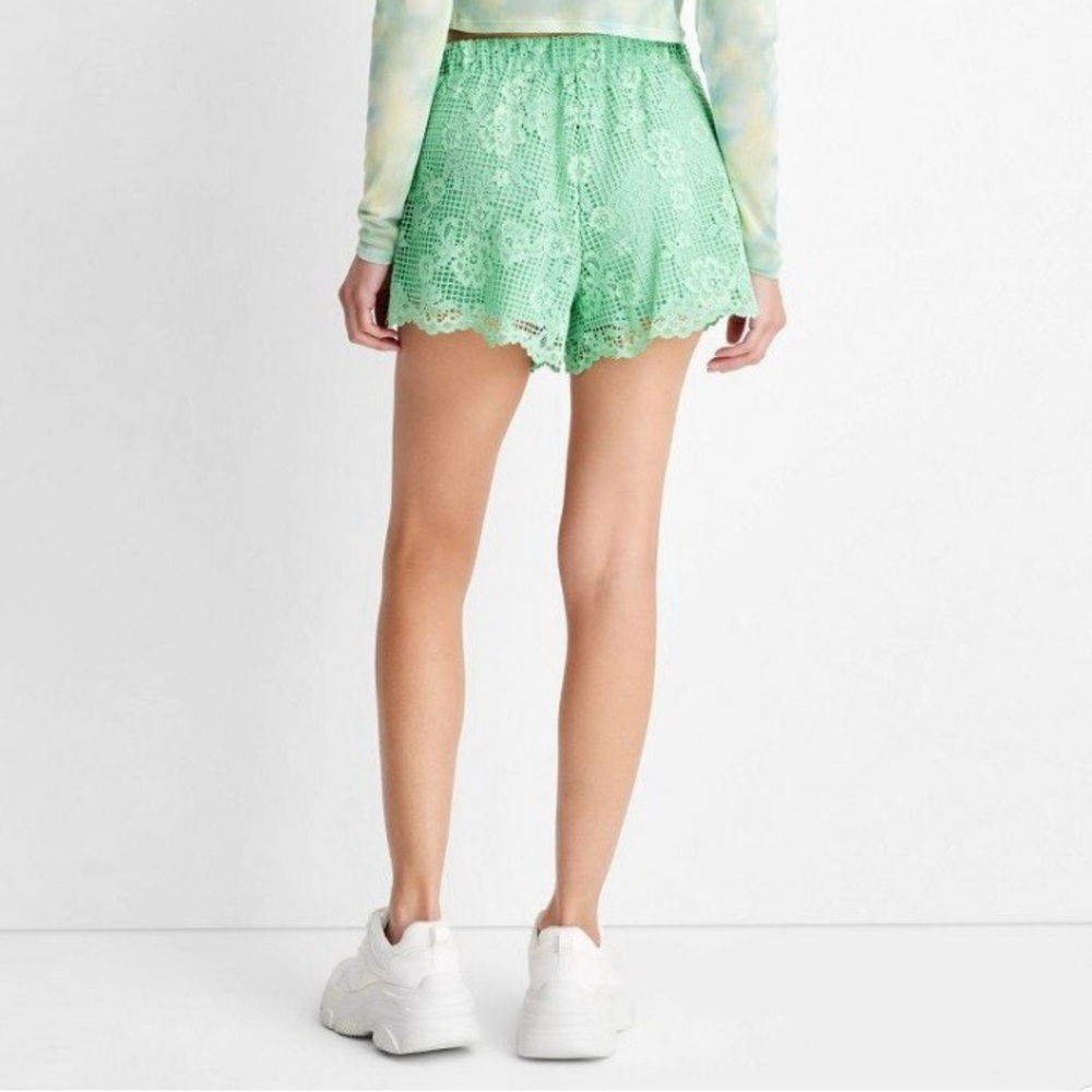 Mint Lace High Waist Women's Shorts - Picture 3 of 6